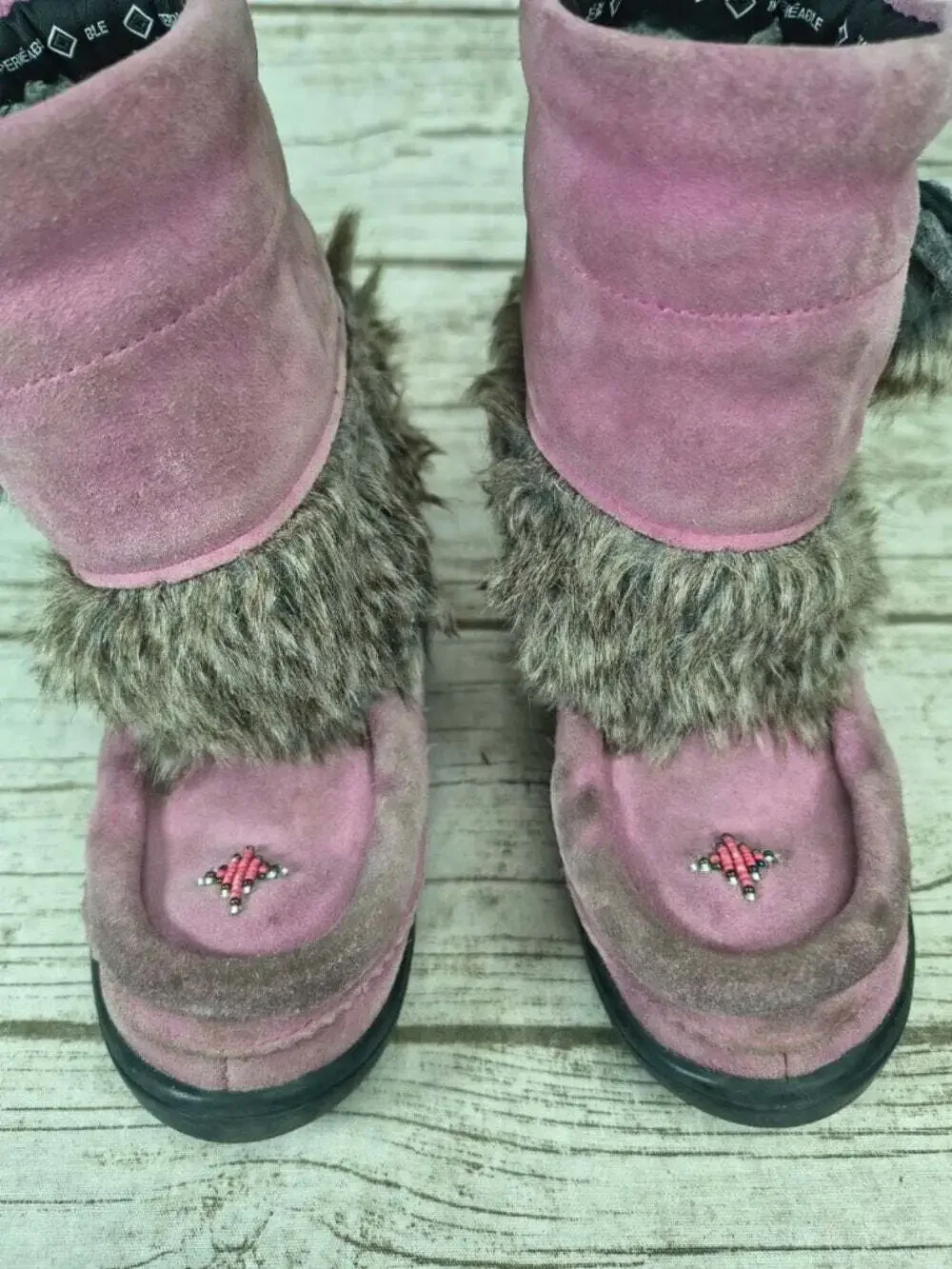 Manitobah Mukluks Pink Suede Fur Trim Boots Kids Size 12